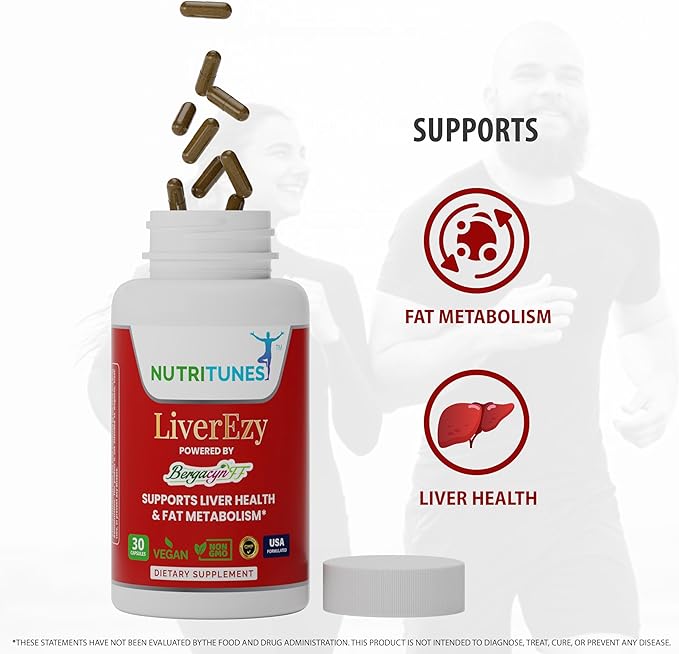 LiverEzy Liver Support & Fat Metabolism Supplement with Bergacyn FF (Bergamot and Artichoke Proprietary Blend) – Non-GMO, Vegan, GMP-Compliant – 30 Capsules, 30-Day Supply