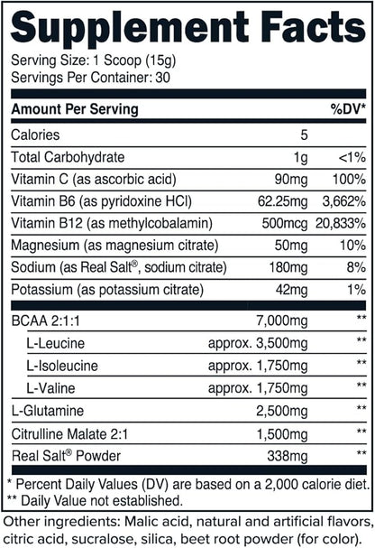 Primaforce BCAA Powder (Watermelon) - 7000MG 2:1:1 BCAAs, 30 Servings, Post-Workout Recovery Drink with Amino Acids and Real Salt for Men & Women