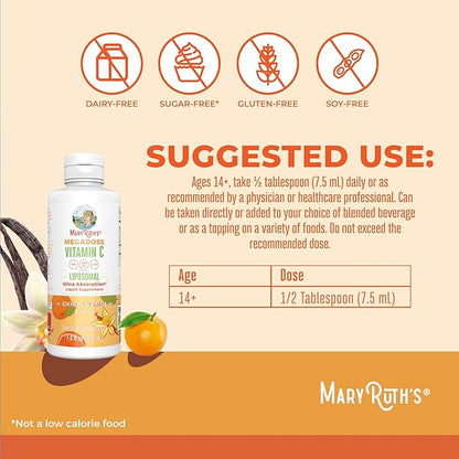 MaryRuth Organics Liposomal Vitamin C | Immune Support Supplement | Megadose Vitamin C Supplement 500mg | Skin Care | Liquid Vitamin C | Vitamin E | Vegan | Non GMO | 30 Servings