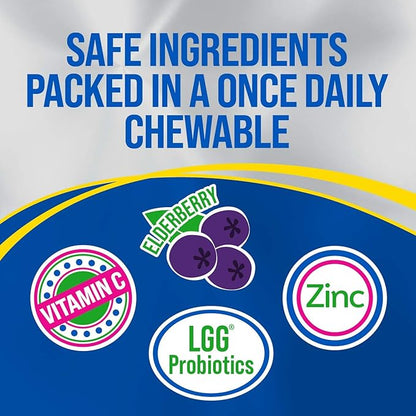 Culturelle Immune Defense Probiotic with Vitamin C, Vitamin D and Zinc + Elderberry, Non-GMO, 4-in-1 Immune Support for Kids Ages 3+*, Mixed Berry Chewables, 30 Count