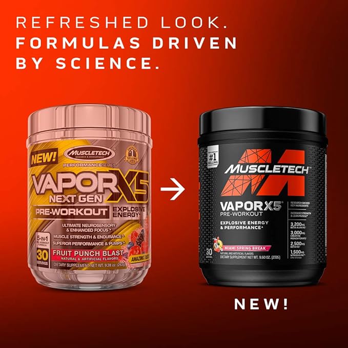 Pre Workout Powder | MuscleTech Vapor X5 | Pre Workout Powder for Men & Women | PreWorkout Energy Powder Drink Mix | Sports Nutrition Pre-Workout Products | Blue Raspberry (30 Servings)-Package Varies