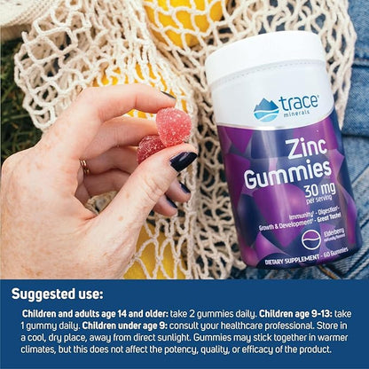 Trace Minerals Zinc Gummies - Chewable Zinc Supplement with Elderberry - Supports Immune System Health - Supplement to Aid Healthy Digestion & Development - Elderberry, 60 Gummies (30 Servings)