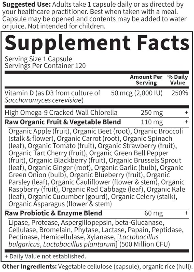 Garden Of Life D3 - Vitamin Code Whole Food Raw D3 Vitamin Supplement, 2000 Iu, Dairy and Gluten Free, Vegetarian, 120 Capsules D3 with Organic Green Cracked Wall Chlorella Plus Probiotics