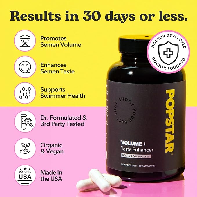 POPSTAR Labs Semen Volume Booster - Men's Semen Health & Fertility Supplement - Doctor Formulated to Increase Load Volume - Made in USA - Non-GMO, Organic, Vegan - 360 Capsules - (3 Month Supply)