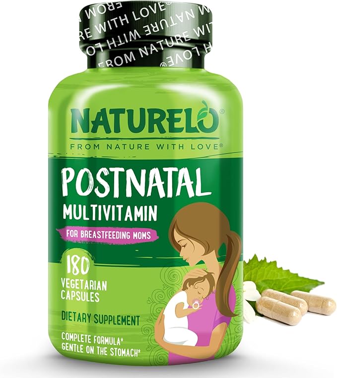 NATURELO Postnatal Multivitamin - Supplement for Breastfeeding Women - Plant-Based Vitamin D, Folate, Gentle Iron - for Nursing Mother, Baby - Post Natal Lactation Support (180 Count (Pack of 1))