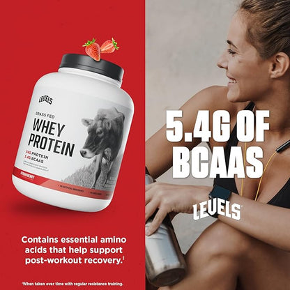 Levels Grass Fed Whey Protein Powder, No Artificials, 24G of Protein, Strawberry, 5LB