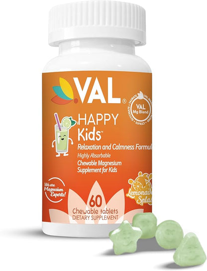 Chewable Magnesium for Kids, Relaxation and Calm Formula, Glycinate, Citrate, Taurate, Vitamin B6, D, C, Natural Lemonade Flavor, Sugar Free, Gluten Free, Non-GMO, 60 Chewable Tablets