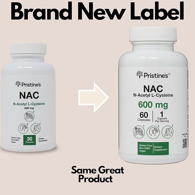 PRISTINE'S N-Acetyl L-Cysteine (NAC) 600MG (3 Pack) Immunity Support Supplement - 180-Day Supply - Potent Lung & Liver Antioxidant Supplement Capsules - Mood Support - Vegan, Glutern Free, Non GMO