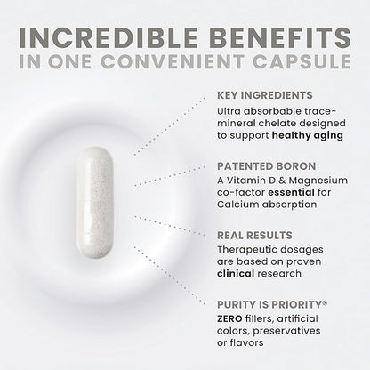 Pure TheraPro Rx Bio Boron, 30mg/Capsule, 90 Capsules, Bororganic Glycine Boron Supplements for Men & Women, Vegan Mineral Supplements for Bones, Cardiovascular Function & Immunity Support