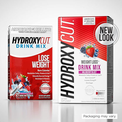Hydroxycut Drink Mix, Wildberry Blast - 21 Travel-Size Packets - Zero Calories, Zero Sugar - Boost Metabolism, Burn Calories, Increase Energy - For Women & Men