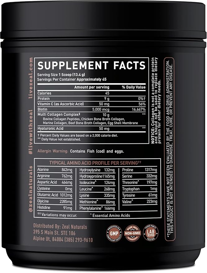 Premium Multi Collagen Peptides Protein Powder (1, 2, 3, 5 & 10) with Vitamin C, Biotin, Hyaluronic Acid, for Hair Skin and Nails - Marine, Bovine, Chicken & Eggshell (Chocolate, 45 Servings)