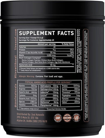 Premium Multi Collagen Peptides Protein Powder (1, 2, 3, 5 & 10) with Vitamin C, Biotin, Hyaluronic Acid, for Hair Skin and Nails - Marine, Bovine, Chicken & Eggshell (Chocolate, 45 Servings)