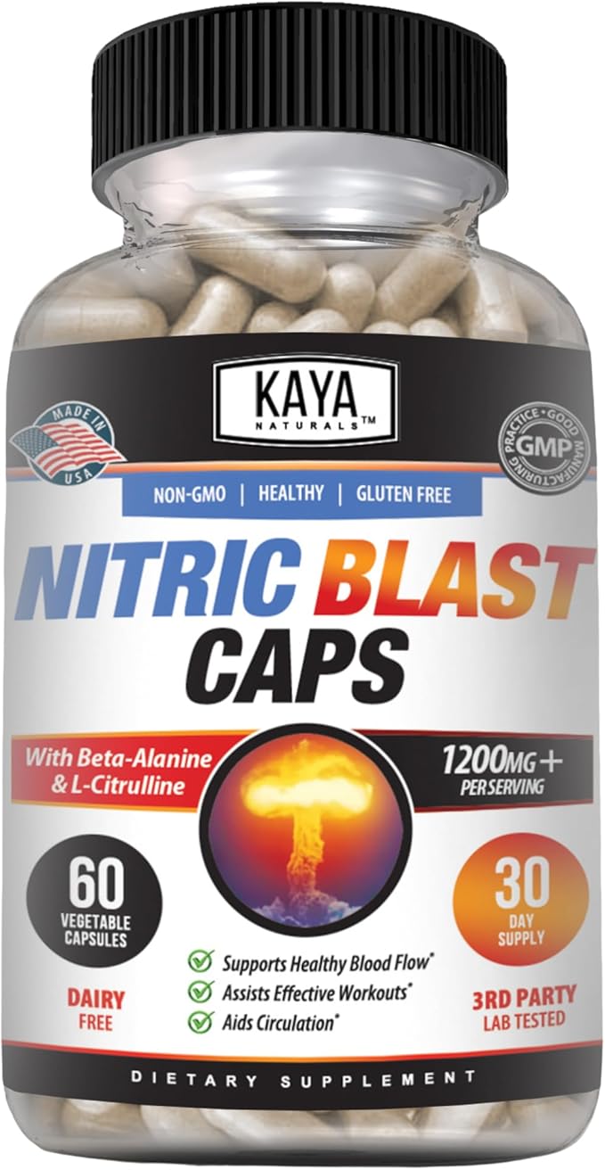 Kaya Naturals - Nitric Blast Potent All-Natural Herbal Supplement for Maximum Health Benefits | Pre-Workout | Increased Energy | Improved Nighttime Performance (60 Count (Pack of 1))