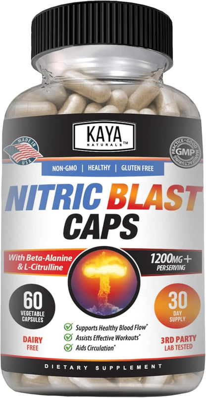 Kaya Naturals - Nitric Blast Potent All-Natural Herbal Supplement for Maximum Health Benefits | Pre-Workout | Increased Energy | Improved Nighttime Performance (60 Count (Pack of 1))