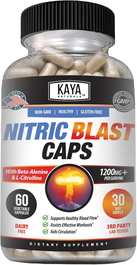 Kaya Naturals - Nitric Blast Potent All-Natural Herbal Supplement for Maximum Health Benefits | Pre-Workout | Increased Energy | Improved Nighttime Performance (60 Count (Pack of 1))