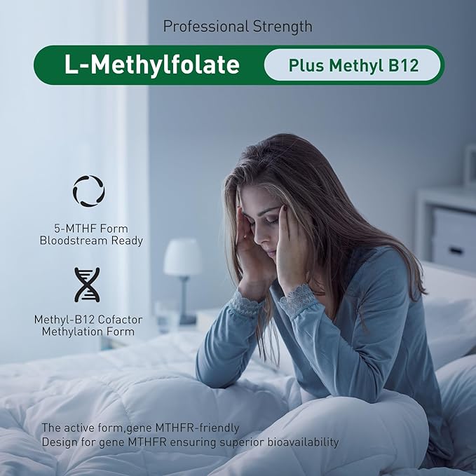 Active folate (5-MTHF) with Vitamins B Complex, B12, B2, and B6 - Supports methylation and Healthy Level of homocysteine - Gluten-Free, Dairy-Free, Soy-Free - 60 Capsules 5mg L-Methylfolate