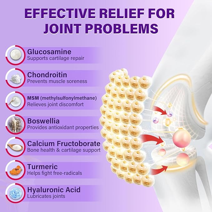 Glucosamine Chondroitin Gummies with MSM, Boswellia Turmeric & Hyaluronic Acid, Extra Strength Joint Support Supplement for Joint Mobility, Comfort, Flexibility, Cartilage and Bone Health, 120 Cts