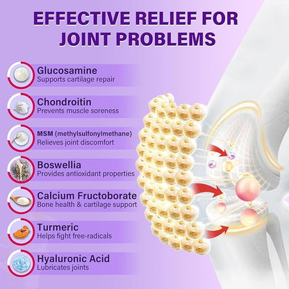 Glucosamine Chondroitin Gummies with MSM, Boswellia Turmeric & Hyaluronic Acid, Extra Strength Joint Support Supplement for Joint Mobility, Comfort, Flexibility, Cartilage and Bone Health, 120 Cts