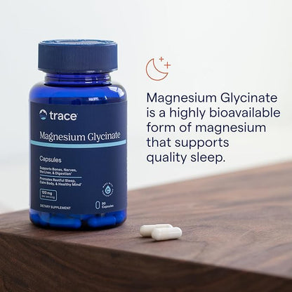 Trace Minerals Magnesium Glycinate 120mg - Bone Strength & Muscle Support - Magnesium Supplement to Aid Healthy Sleep Patterns & Relaxation - Support Nerve Function - 180 Capsules (180 Servings)