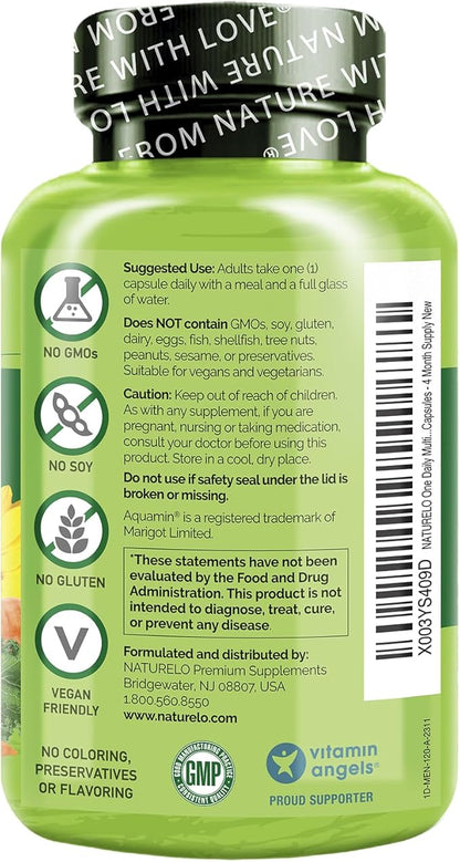 NATURELO Mens Multivitamins - One Daily Multivitamin for Men with Vitamins, Minerals & Organic Whole Foods, Boost Energy & Health, Non-GMO, 120 Vegetarian Capsules