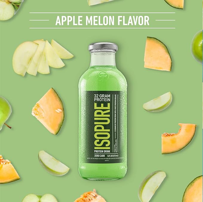 Isopure Zero Carb 32g Protein Ready-to-Drink, Whey Protein Isolate, Apple Melon, 16 Fl Oz (12 Bottles)