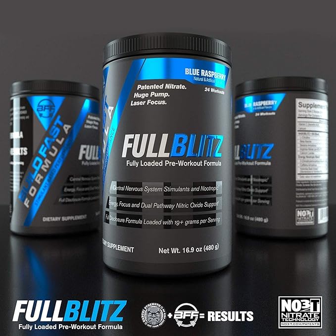 FULLBLITZ Fully Loaded Pre-Workout | Energy Booster + Huge Dual Pathway Nitric Oxide Boosting Muscle Pumps, Laser Focus & Nootropic Blend – 24 Workouts (Rainbow Candy)