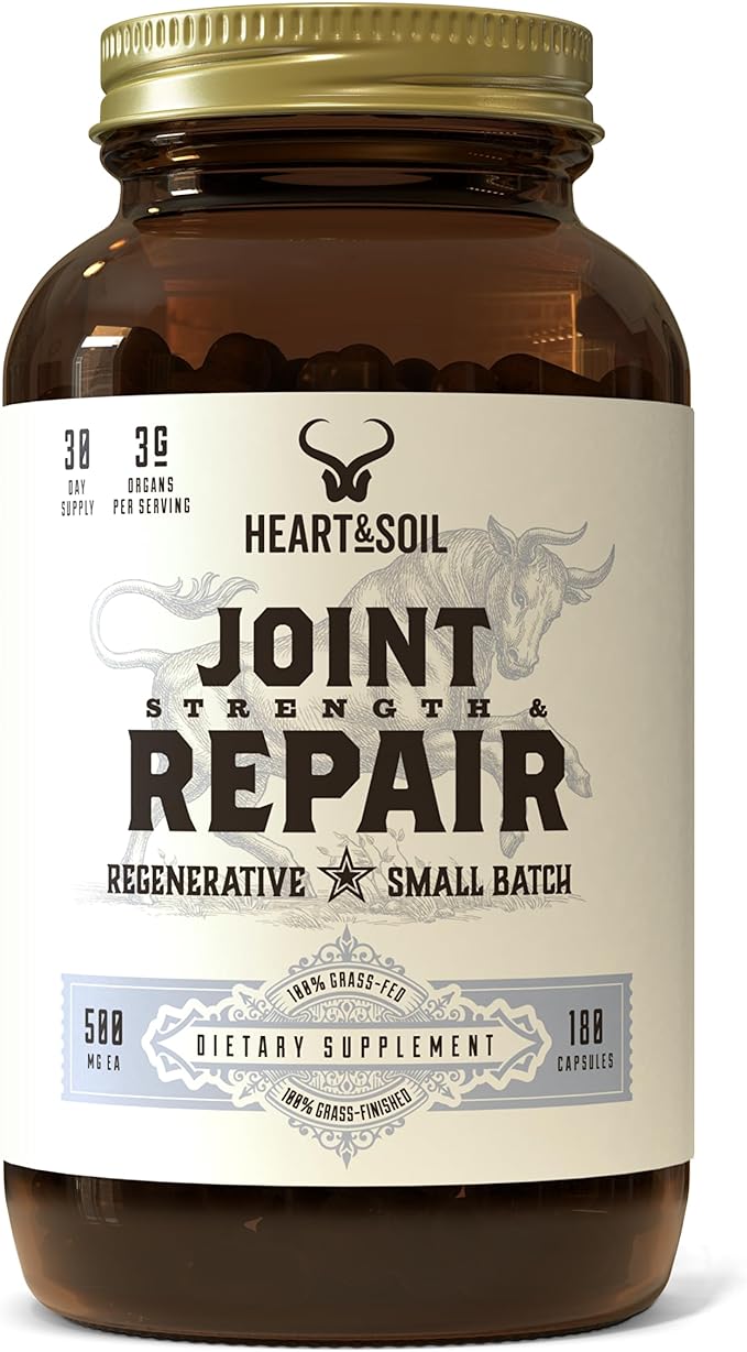 HEART & SOIL Grass Fed Joint Support Supplement - Bovine Tracheal Cartilage Immune Support Capsules - Joint Health Supplement for Women, Men, & Seniors - Non GMO Dietary Supplement - 180 Capsules