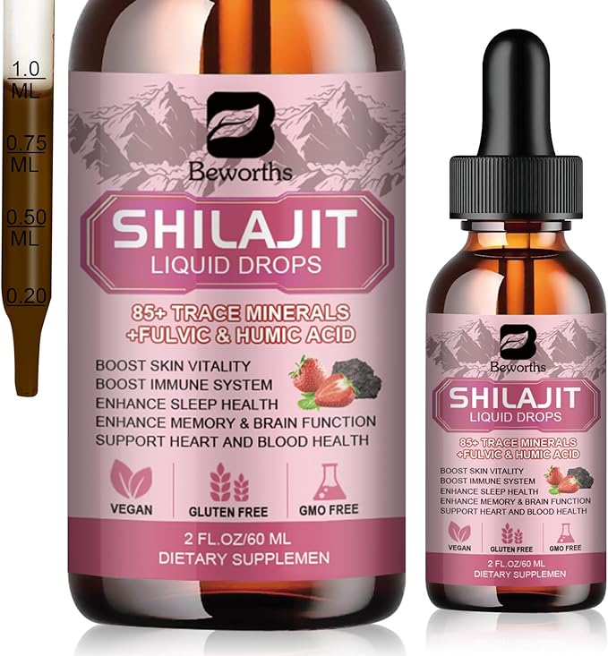 Shilajit Resin Liquid Drops | Shilajit for Men and Women with Ashwagandha, Turmeric, Ginseng, Chaga, 85+ Trace Minerals Fulvic Acid Shilajit Resin Complex for Immune Support, Energy Booster - Vegan