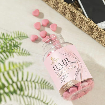 Sugar Free Hair Vitamins Gummies with Biotin 5000 mcg, Vitamin A, B12, C, D, E, Folic Acid, Supports Hair Growth Gummy, Vegetarian Friendly, Supports Strong Beautiful Hair and Nails - 60 Gummies