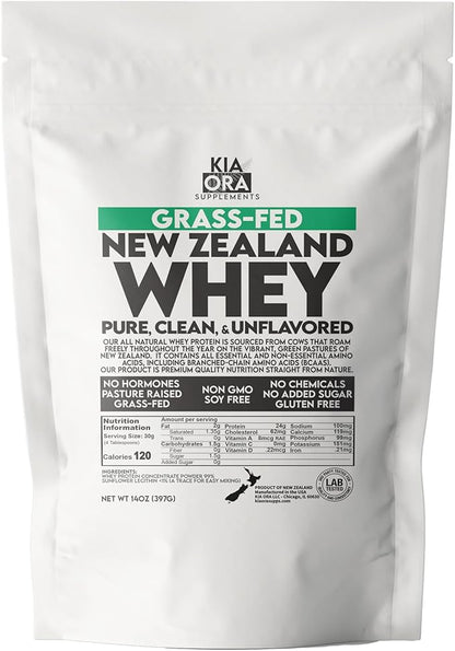 NEW ZEALAND 100% GRASS-FED Whey Protein, Pure, Clean, Undenatured, and Unflavored. Ethically Pasture Raised, Regeneratively Farmed, Soy Free, GMO Free, No Added Sugar, No Additives, No Hormones. 14oz