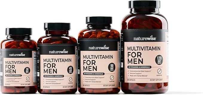 NatureWise Multivitamin for Men - Daily Male Support - Minerals & Herbs for Energy, Performance, Immunity - with Vitamin A, C, D, B-Complex - Soy & Gluten-Free, Non-GMO - 240 Capsules[6-Month Supply]