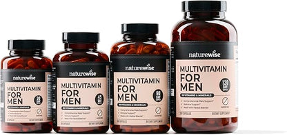 NatureWise Multivitamin for Men - Daily Male Support - Minerals & Herbs for Energy, Performance, Immunity - with Vitamin A, C, D, B-Complex - Soy & Gluten-Free, Non-GMO - 60 Capsules[1-Month Supply]