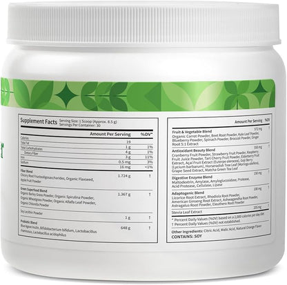 Pattern Wellness Greens Powder Superfood - Complete with Antioxidant, Digestive Enzyme, Fiber, Probiotic, & Adaptogen Blends - Gut, Digestion, & Immune System - 30 Servings - 9.0 oz (Orange Flavor)