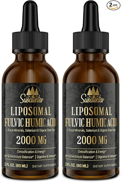 Trace Minerals Electrolytes Drops 2000 MG | Liquid Liposomal Fulvic Humic Acid Supplement | 72+ Trace Minerals | Hydration | Detoxification | Energy | pH Balance | Digestion | Immunity | 4 Oz
