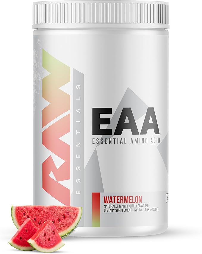 RAW EAA Amino Acids Powder, Watermelon (25 Servings) - Pre Workout Amino Energy Powder for Strength, Endurance, Recovery & Lean Muscle Growth - BCAA Amino Acids Supplement for Men & Women