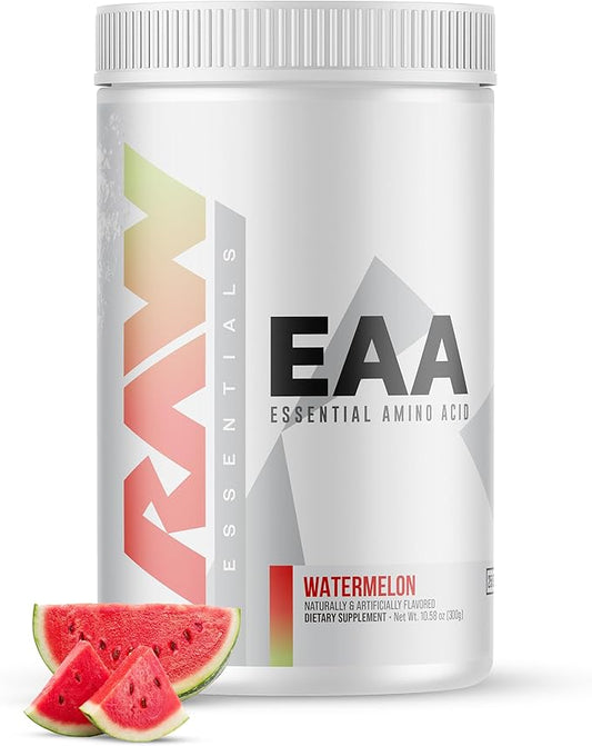 RAW EAA Amino Acids Powder, Watermelon (25 Servings) - Pre Workout Amino Energy Powder for Strength, Endurance, Recovery & Lean Muscle Growth - BCAA Amino Acids Supplement for Men & Women