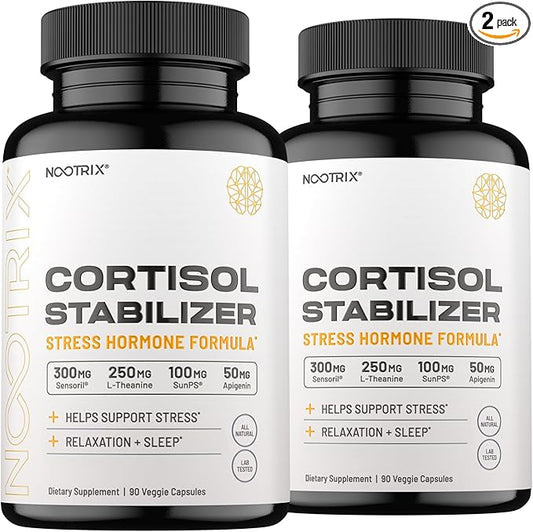 Cortisol Manager and Stabilizer Supplement | Supports Deep Sleep & Relaxation | Cortisol Supplement with Ashwagandha, L-Theanine, Rhodiola Rosea Extract & Apigenin | 180 Vegan Capsules