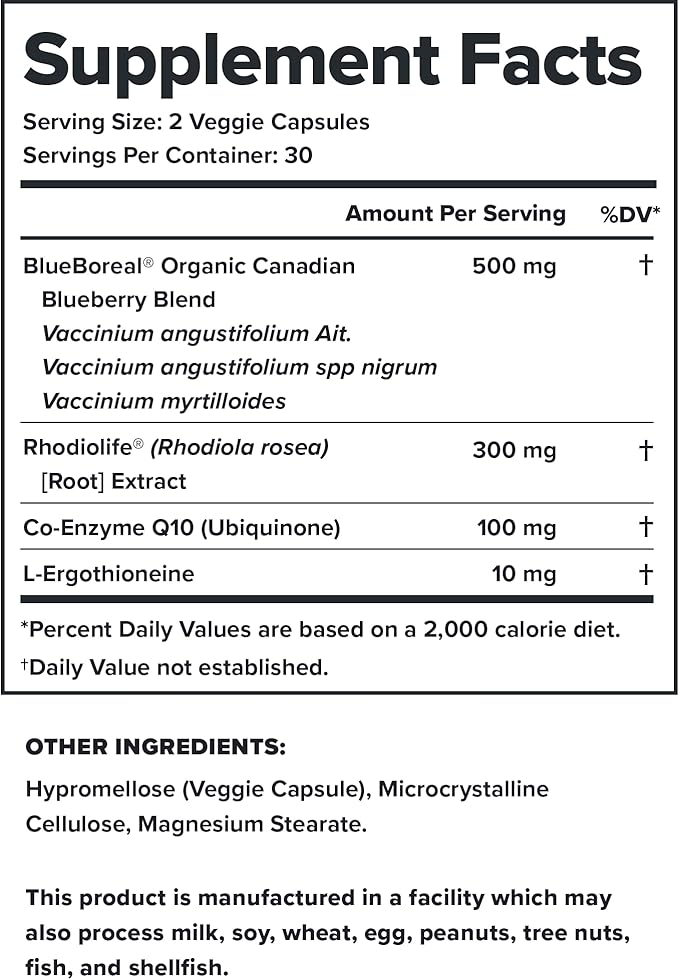 LEGION Vitality – Natural Wellness Supplement w/BlueBoreal, Rhodiola Rosea, Co-Q10 & L-Ergothioneine –30 SVG