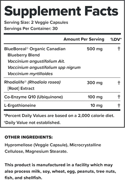 LEGION Vitality – Natural Wellness Supplement w/BlueBoreal, Rhodiola Rosea, Co-Q10 & L-Ergothioneine –30 SVG