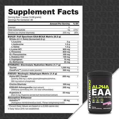 NutraBio Alpha EAA - All-Day Aminos - Recovery, Energy, Focus, and Hydration Supplement - Full Spectrum EAA BCAA Matrix, Electrolytes, Nootropics, Coconut Water - 30 Servings - Dragon Fruit