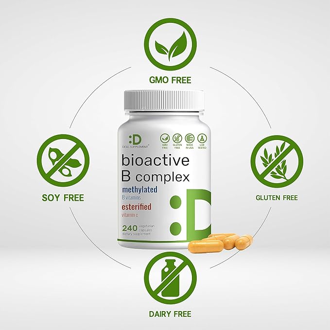 Bioactive Vitamin B Complex, 240 Veggie Capsules - Methylated Multivitamin B Complex & Esterified Vitamin C – High Potency & Easy Absorption – Immune, Energy, & Metabolism Supplement – Non-GMO