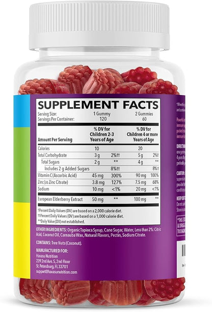 Elderberry Gummies for Kids with Zinc and Vitamin C - Potent, Herbal Immune Support for Kids with Antioxidants to Support Immune Defense - 120 Vegan Elderberry Vitamin C and Zinc Kids Immune Gummies