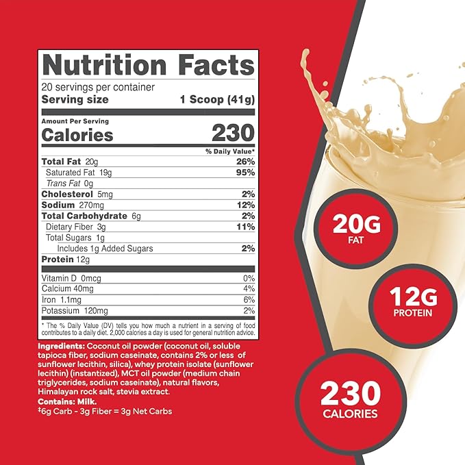 Ketologic Keto Meal Replacement Shake Powder for Optimal Results + MCT Oil + Grass-Fed Whey - Perfectly Formulated Macros for Ketosis - 20 Servings - Vanilla