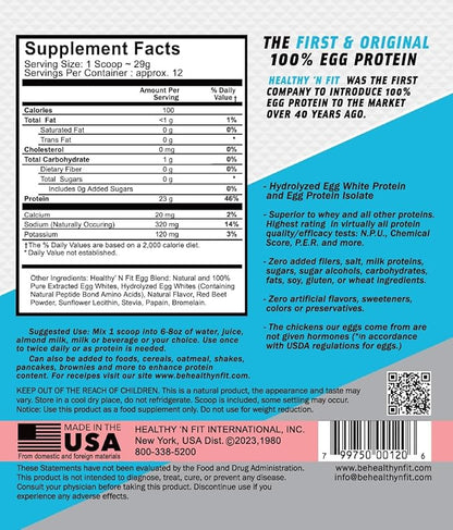 Healthy N Fit 100% EGG PROTEIN- Strawberry (12oz): 100% Egg White Protein PLUS Natural Peptides. Naturally Sweetened, Zero Carb, Keto, Paleo Friendly
