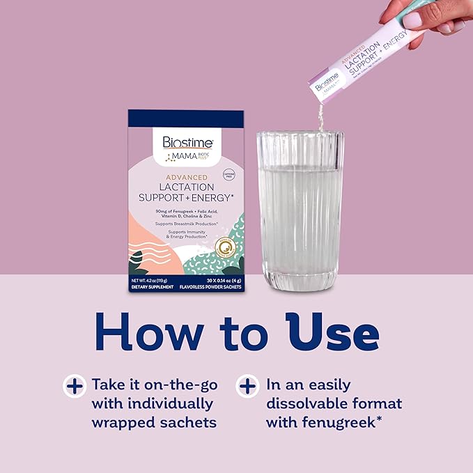 Biostime Mamabiotic Fenugreek Lactation Supplement + Energy Vitamin Complex | Lactation & Breastfeeding Support Multivitamin | Vitamins B, Zinc, FOS Prebiotic | 30 Satchets