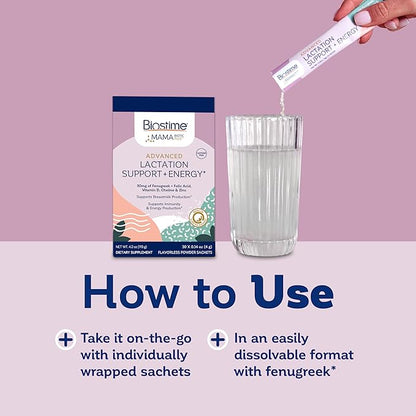 Biostime Mamabiotic Fenugreek Lactation Supplement + Energy Vitamin Complex | Lactation & Breastfeeding Support Multivitamin | Vitamins B, Zinc, FOS Prebiotic | 30 Satchets