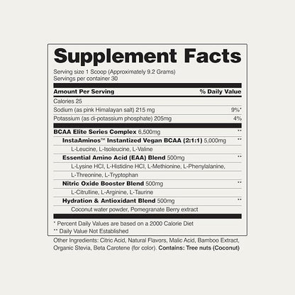 Snap Supplements Plant-Based BCAA Powder with Nitric Oxide Booster, No Artificial Flavors, Support Muscle Strength and Recovery, 30 Servings