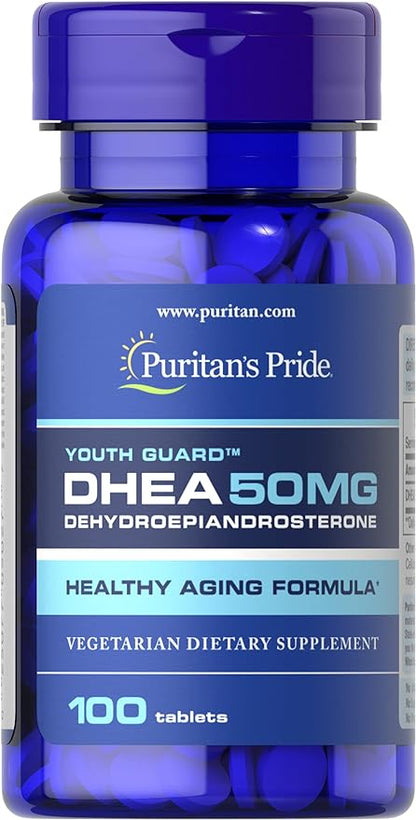 Puritan's Pride Youth Guard™ DHEA for Women and Men 50mg, Dietary Supplement forHealthy Aging, 3 Month Supply, 100 Tablets