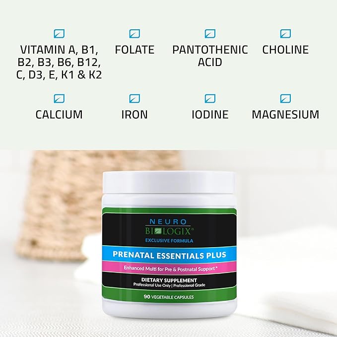 Neuro biologix Prenatal Essentials Plus, Pre and Post-Natal Vitamins for Women, Multivitamin with Iron and Methyl folate, Enhanced Methylation, 90 Capsules