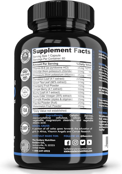 THE ENCLARE NUTRITION Water Pills Diuretic Water Retention, Liver Detox, Kidney Cleanse, Weight, Swelling, Edema, Bloating Relief, Fluid Balance Watershed Max Strength (1)